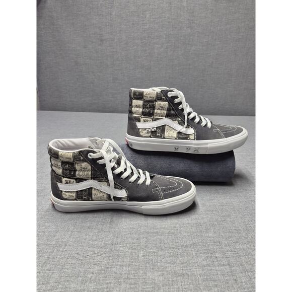 Vans Daniel Johnston Skate Sk8 Hi Raven Gray Suede Canvas High Top Mens 8.5 Shoe main image 7